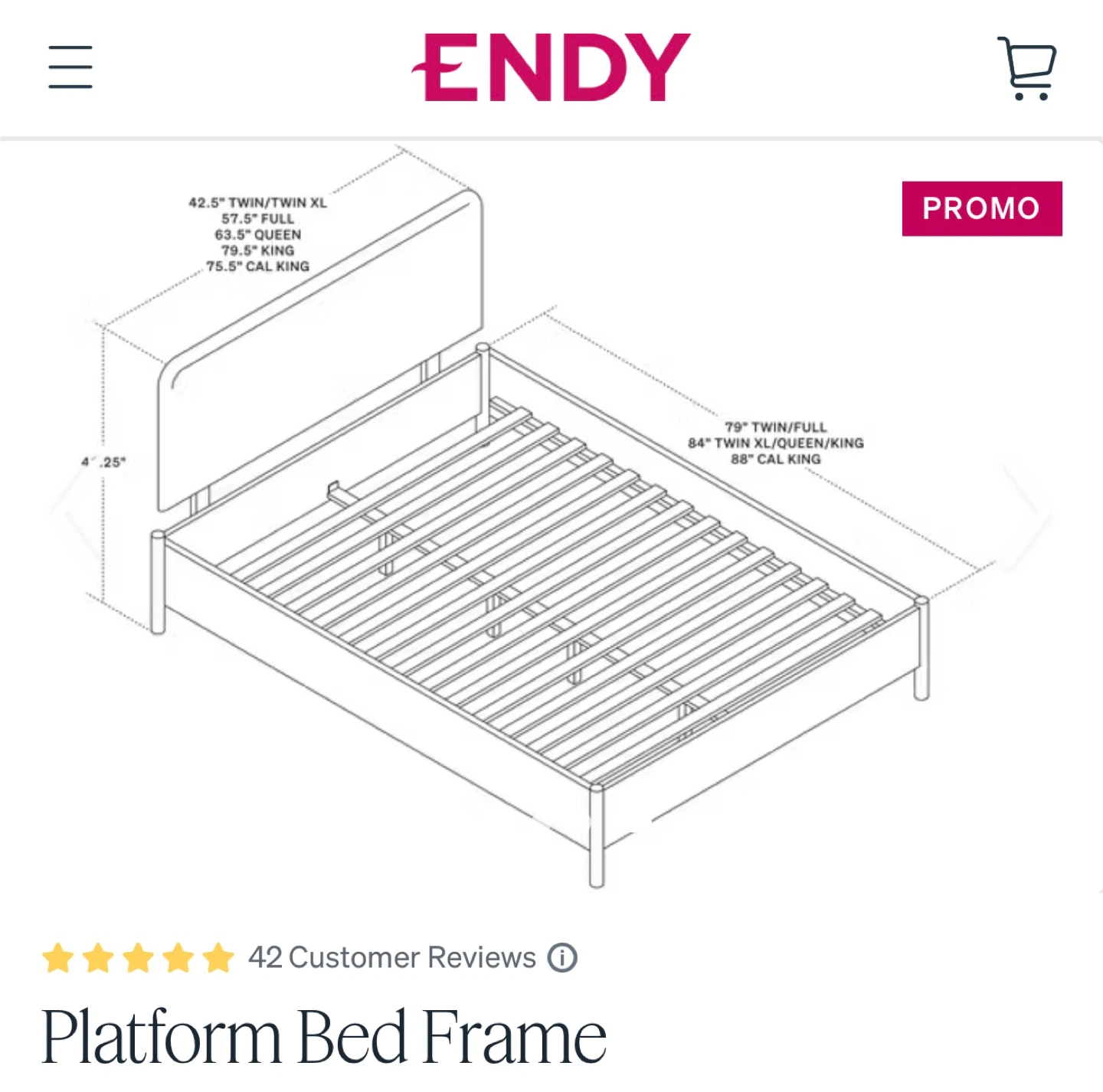 Endy Double Mattress + Platform Bed Frame + Cover - Like New - photo 4