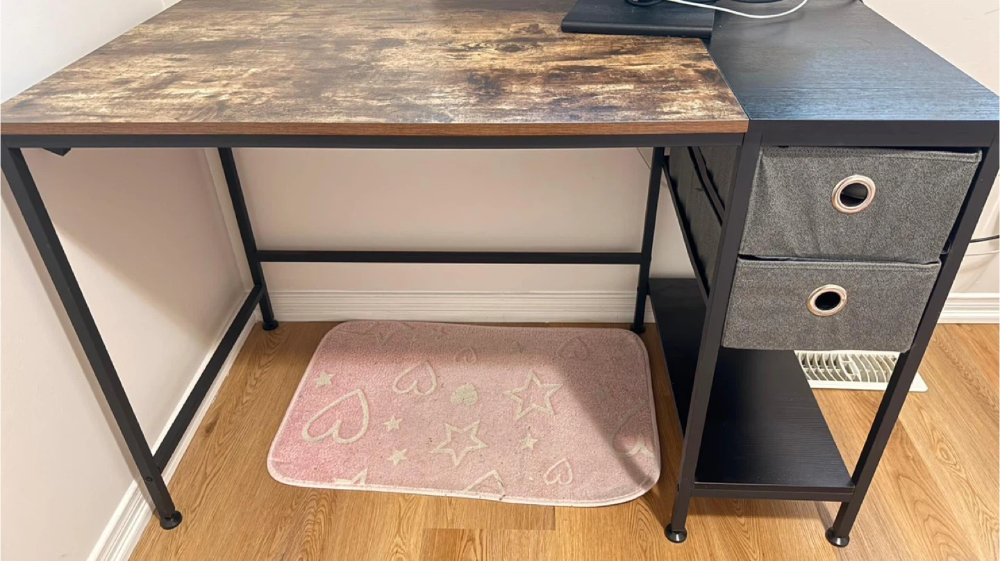 Rustic Wood Top Desk with 2 Fabric Drawers