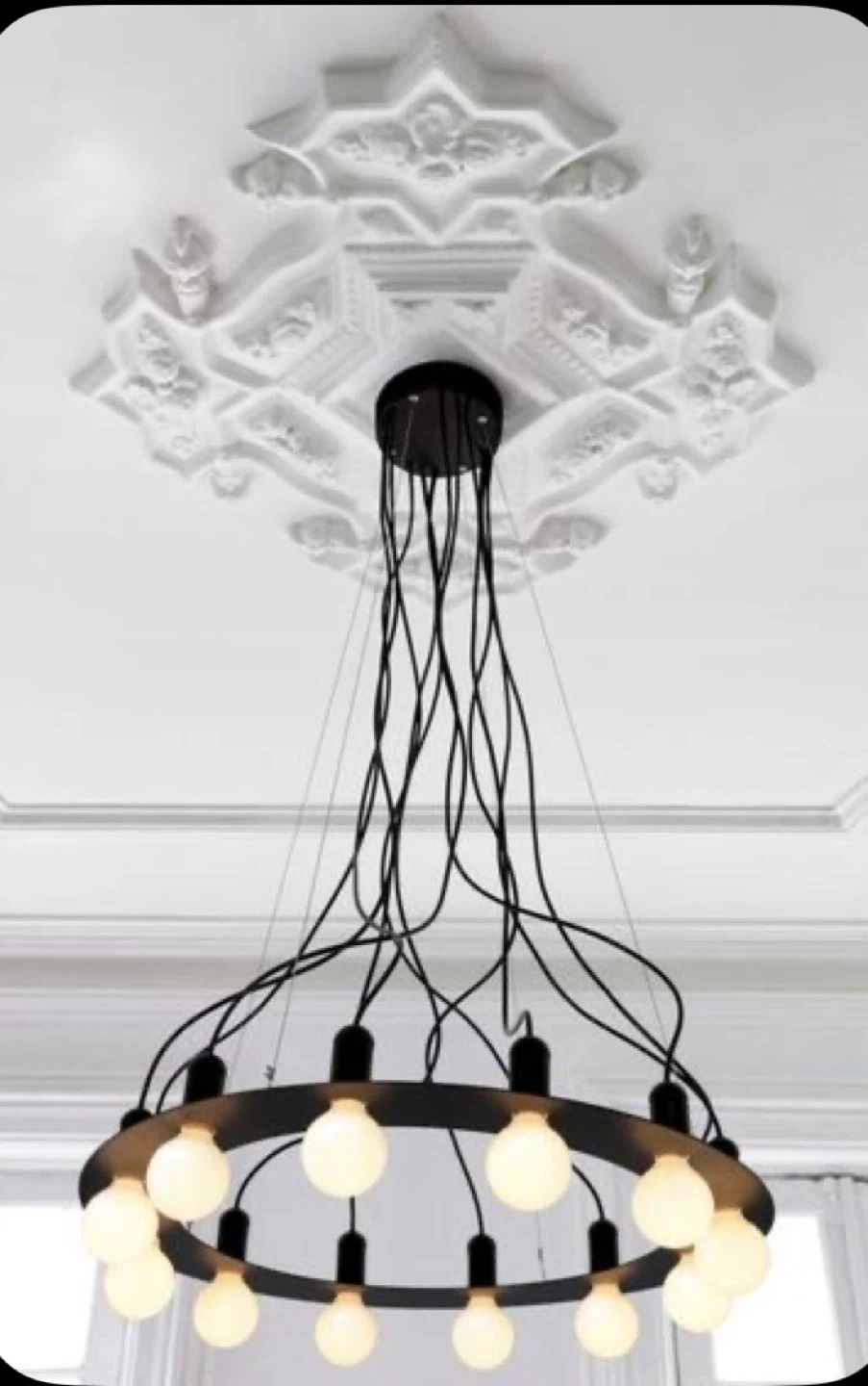 CB2 matte black 12 bulb pendant