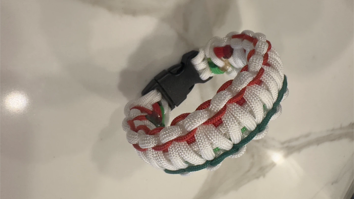Paracord Bracelet - Red, White, and Green - photo 2
