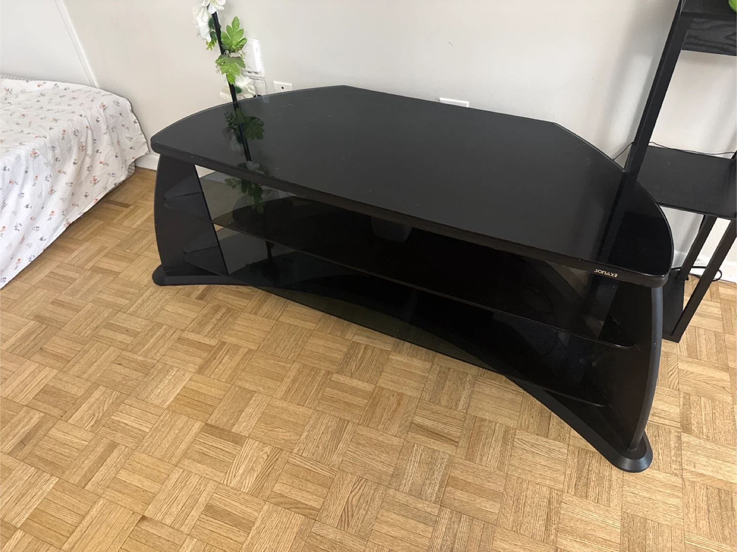 Black Corner TV Stand with Glass Top