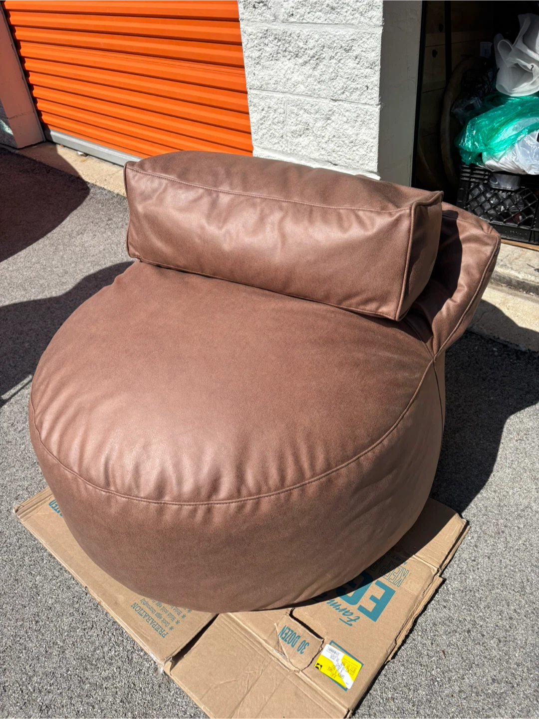 New Brown Leather Bean Bag Chair with Ottoman