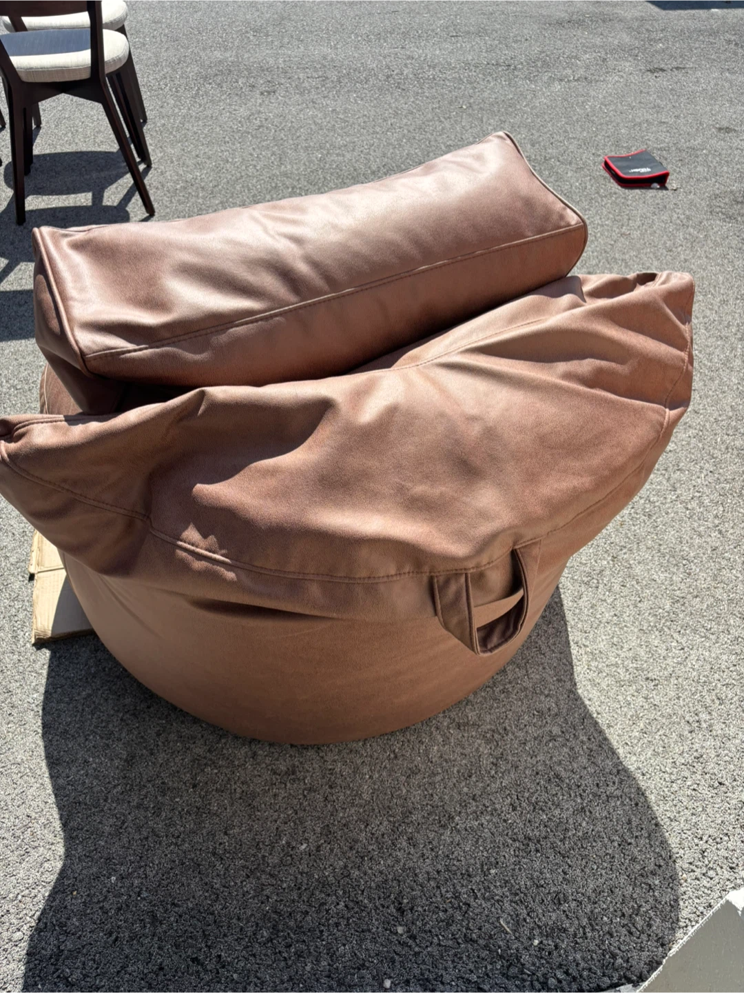 New Brown Leather Bean Bag Chair with Ottoman - photo 2