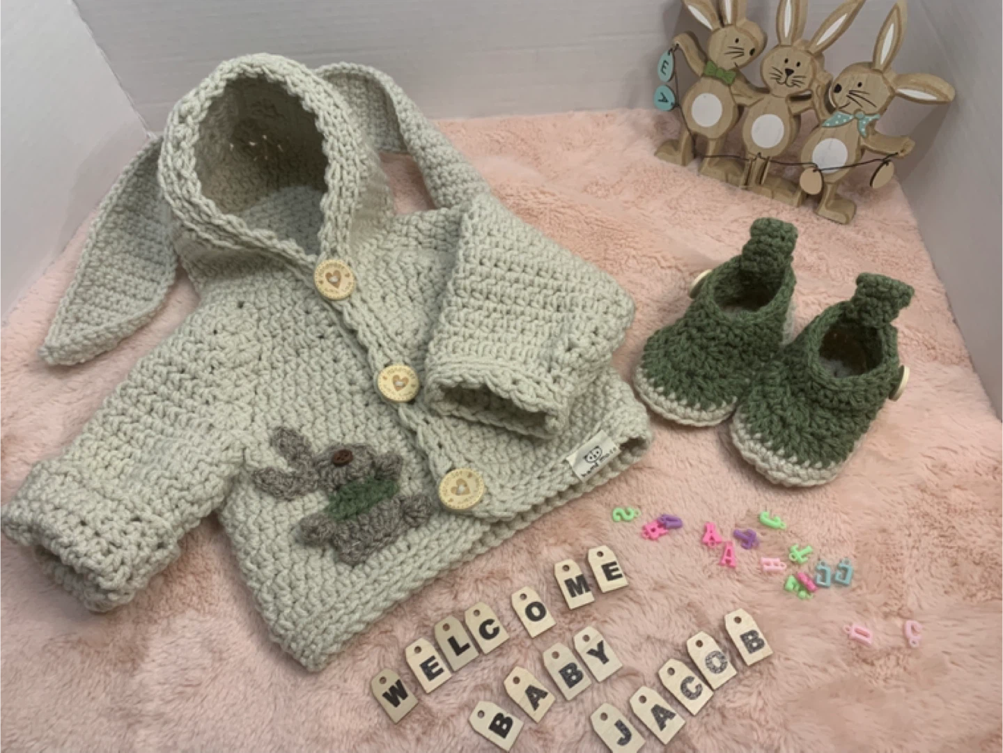 Handmade Crochet Baby Sweater and Booties Set