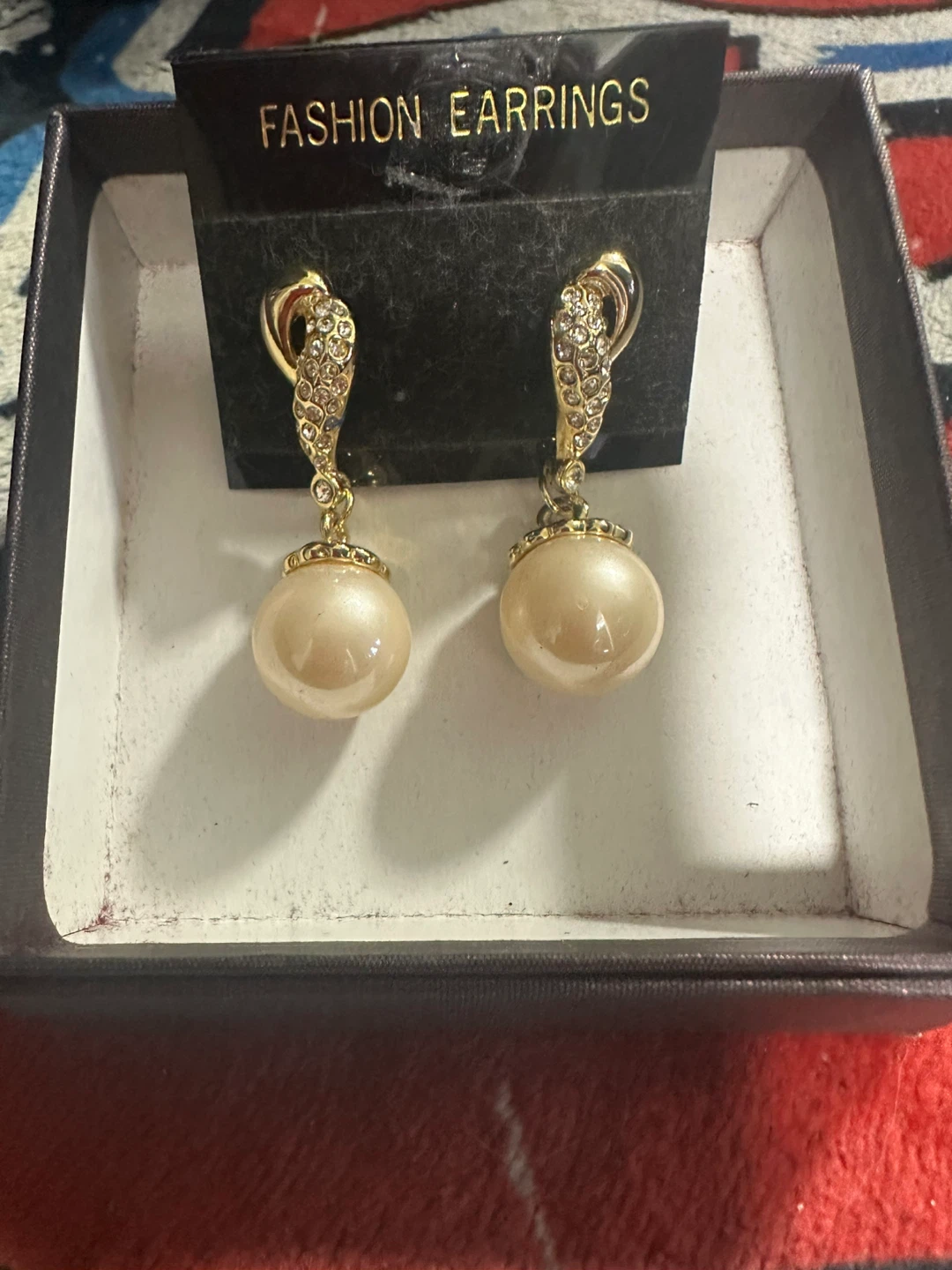 Faux Pearl Drop Earrings with Rhinestone Detail