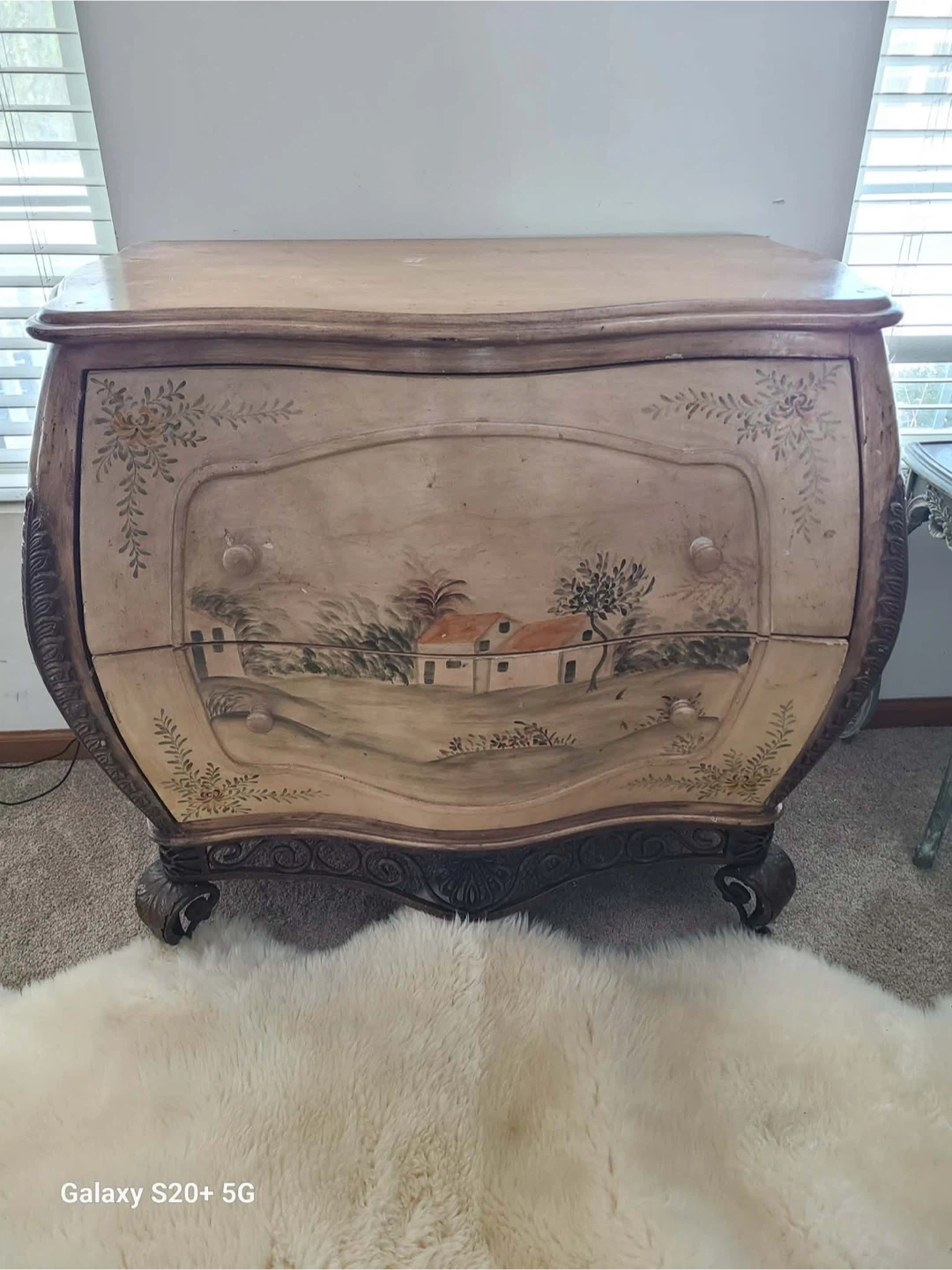 Vintage Hand-Painted Dresser with Landscape Scene