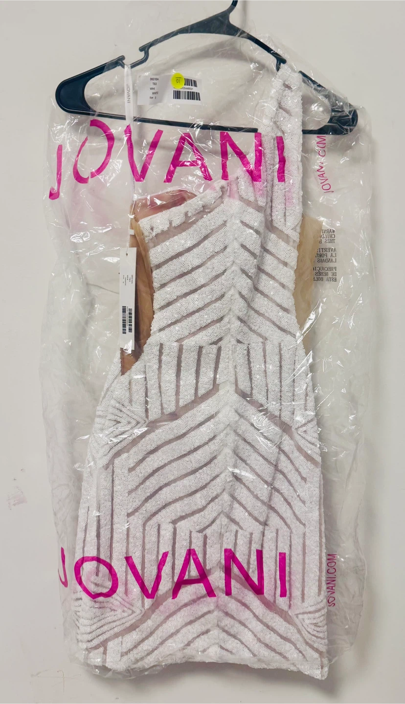 Jovani White Sequin One-Shoulder Cocktail Dress - photo 4