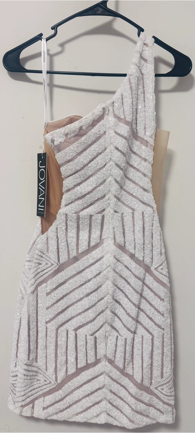 Jovani White Sequin One-Shoulder Cocktail Dress - photo 2