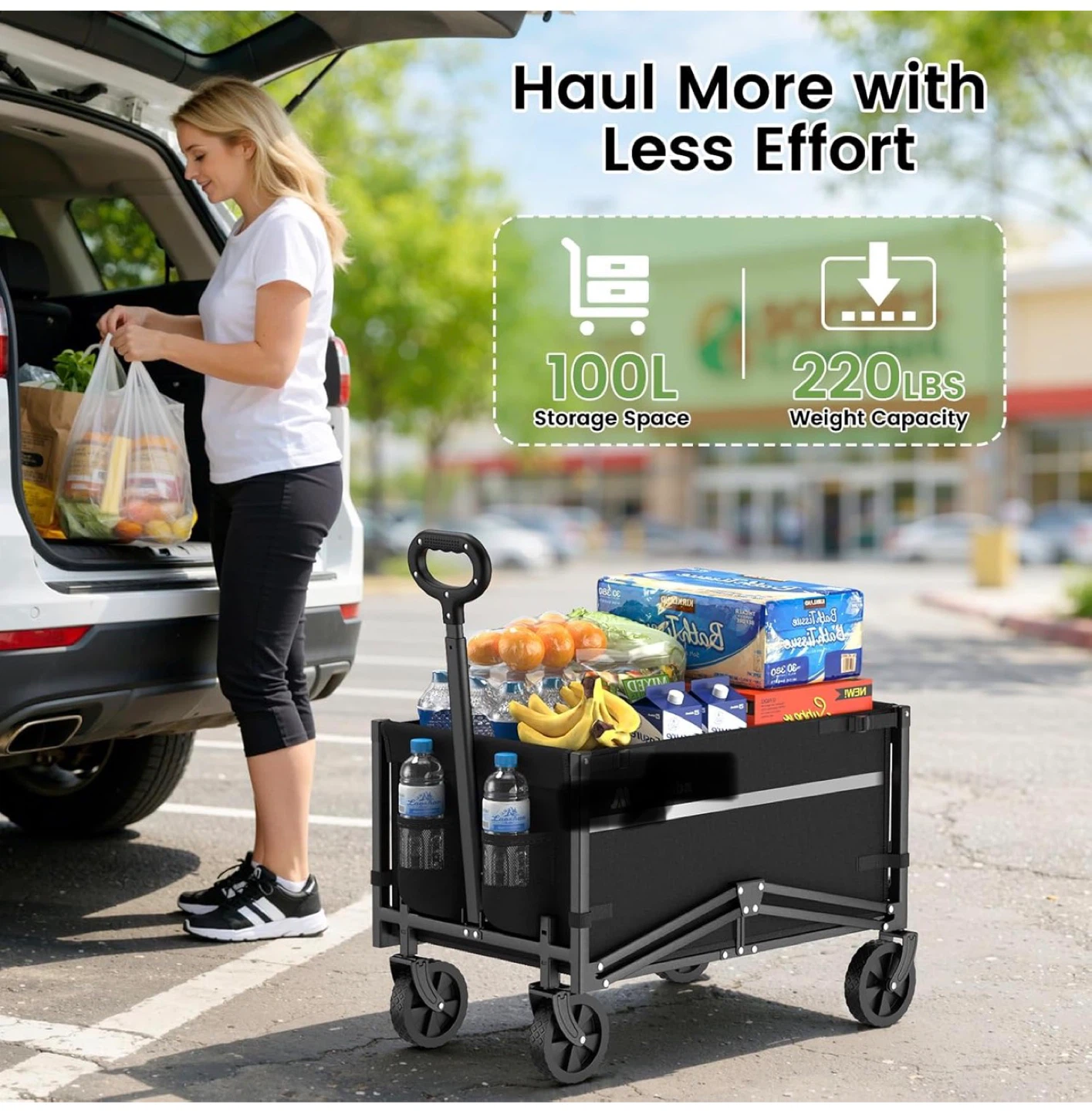 Black Folding Outdoor Utility Wagon Cart with Wheels - photo 3