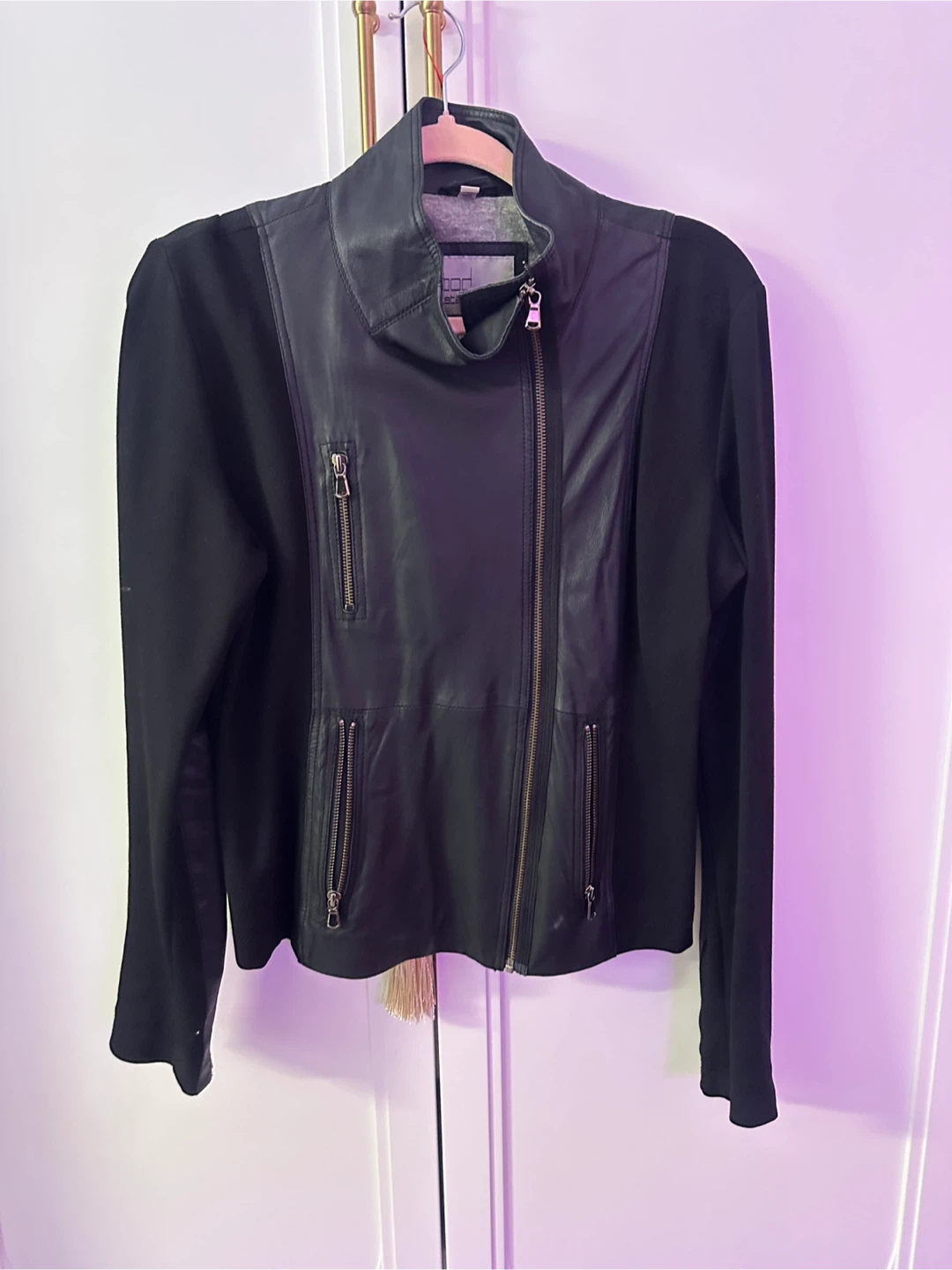 BOD CHRISTENSEN Black Leather & Knit Moto Jacket - Size M