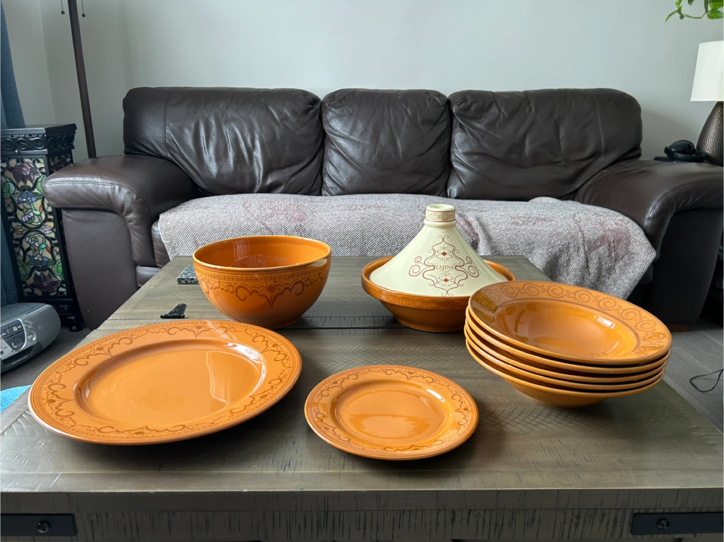 Tajine Dish with Serving Bowls and Platter/Plates, most unused