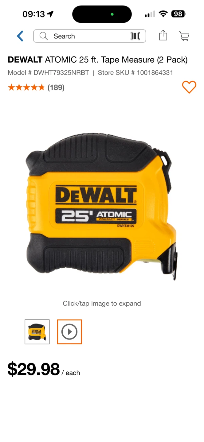 DEWALT ATOMIC 25 ft. Tape Measure