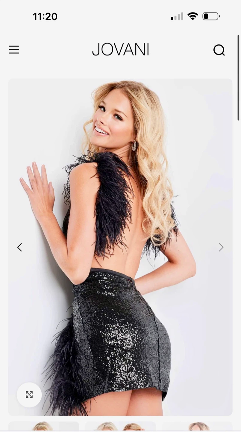 JOVANI Sequined Feather Mini Dress in Light Blue or Black