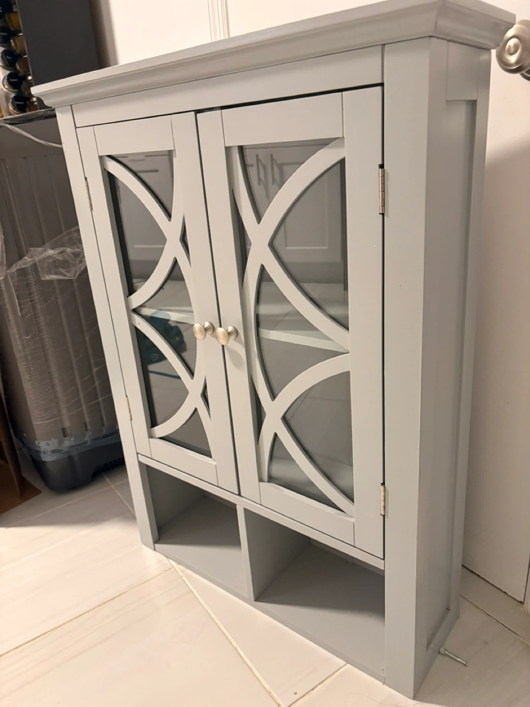 Grey Medicine Cabinet with Glass Doors - photo 2