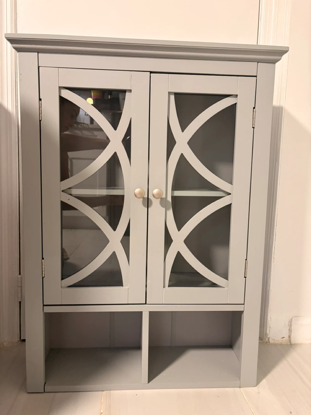 Grey Medicine Cabinet with Glass Doors