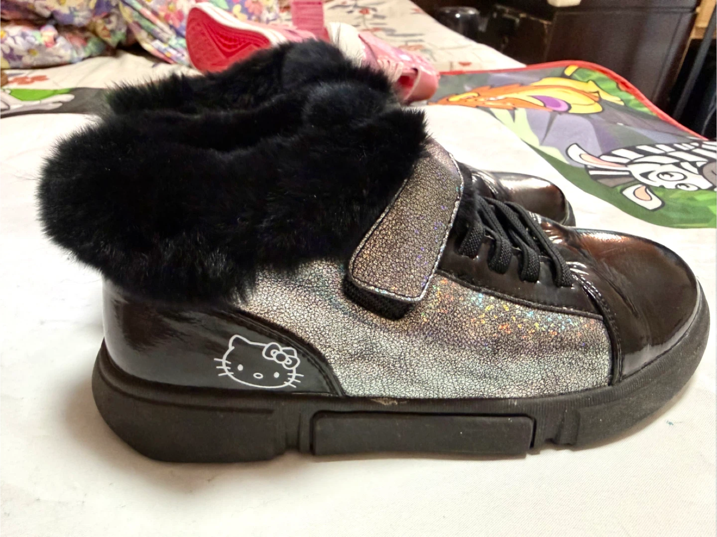 Hello Kitty Black Furry Sneakers Size 35
