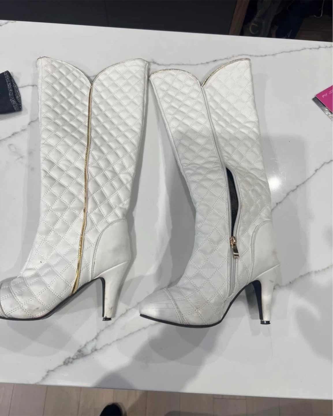 White Quilted High Heel Boots size 7