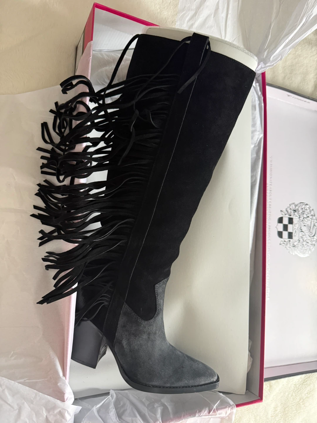 Vince Camuto Pelia Black Suede Fringe Boots Size 6.5M