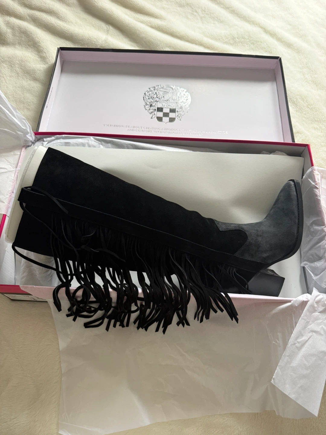 Vince Camuto Pelia Black Suede Fringe Boots Size 6.5M - photo 2