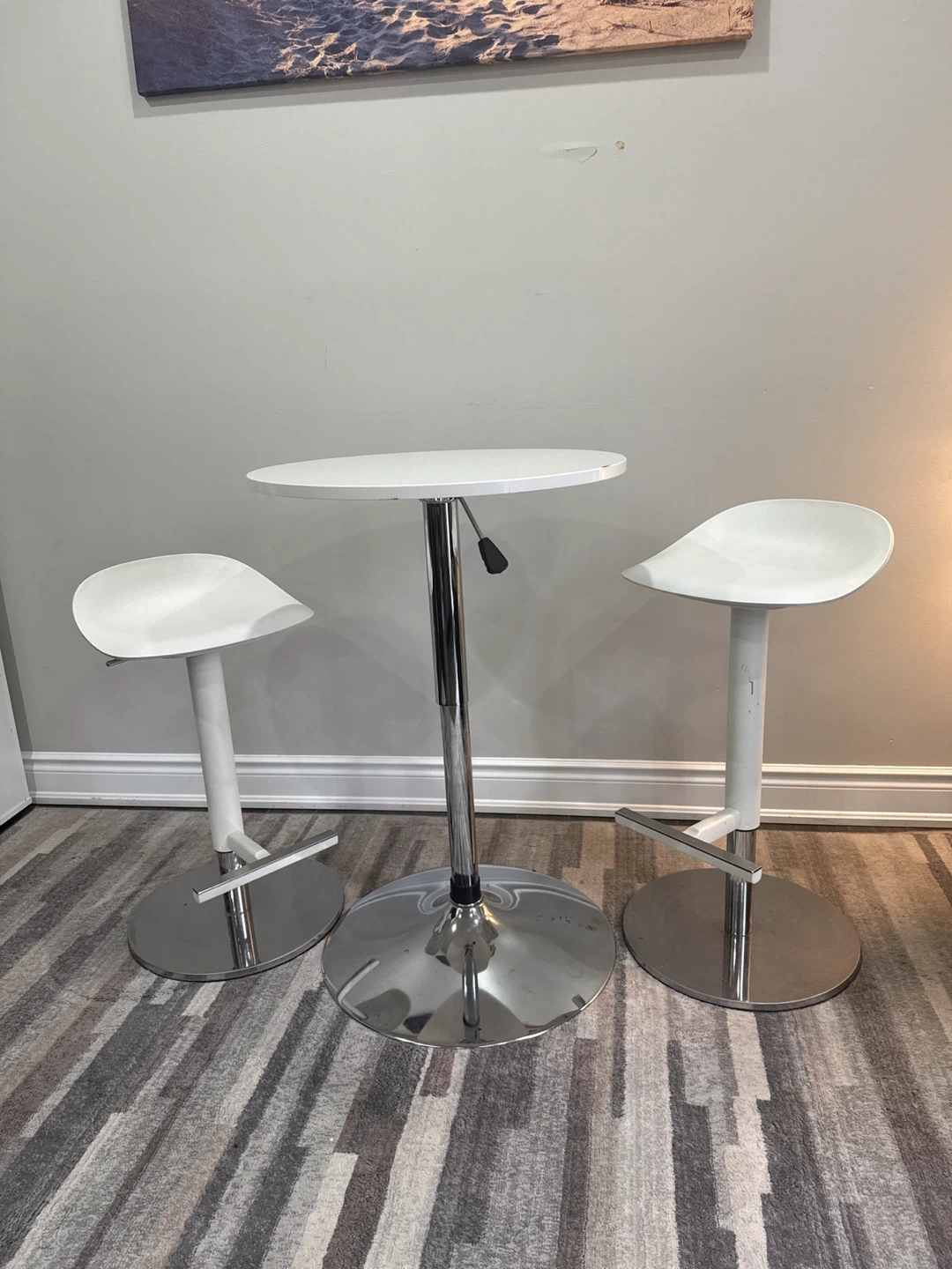 White Bar Table and 2 Stools Set - photo 2