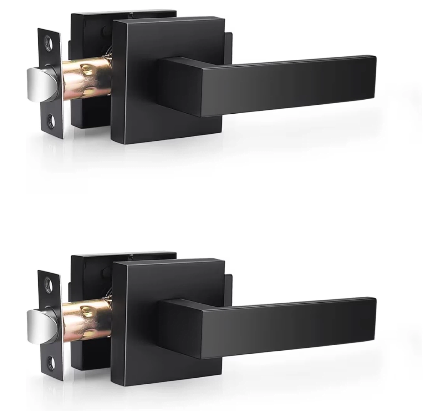 Set of 2 Black Square Door Levers with Latches