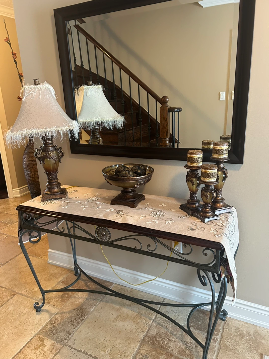 Dark Wood and Metal Console Table with Glass Top - photo 4