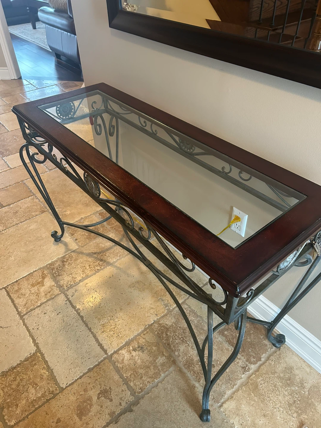 Dark Wood and Metal Console Table with Glass Top - photo 2