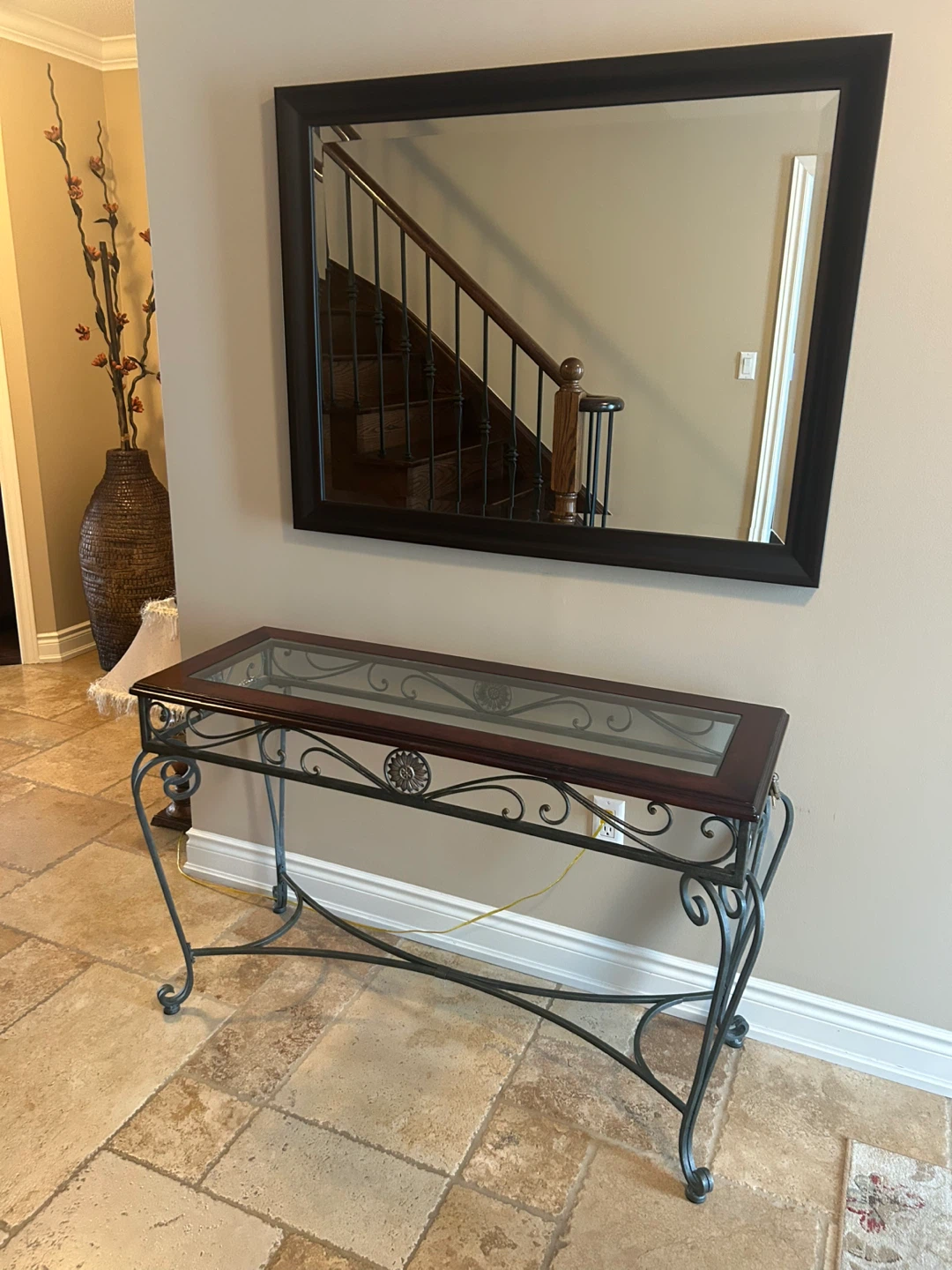 Dark Wood and Metal Console Table with Glass Top - photo 3