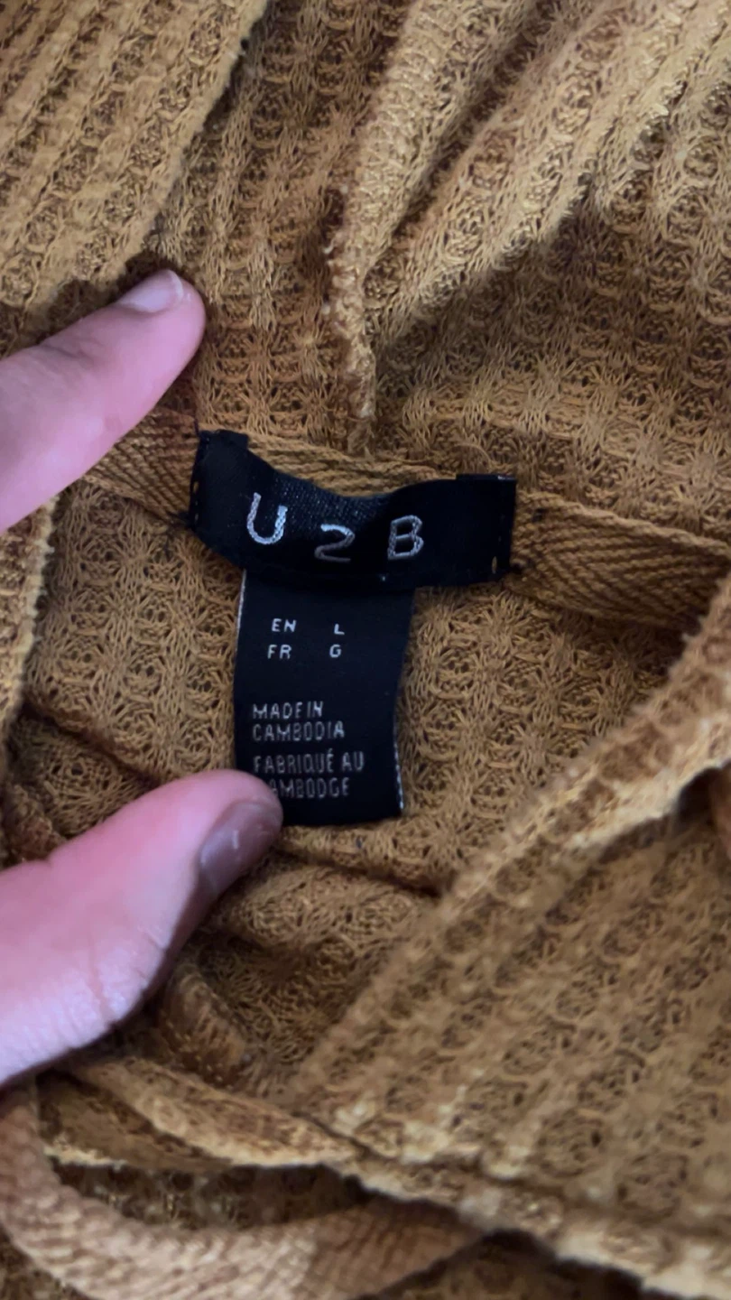 U2B Hooded Waffle Knit Top - Mustard Yellow - Size L - photo 3