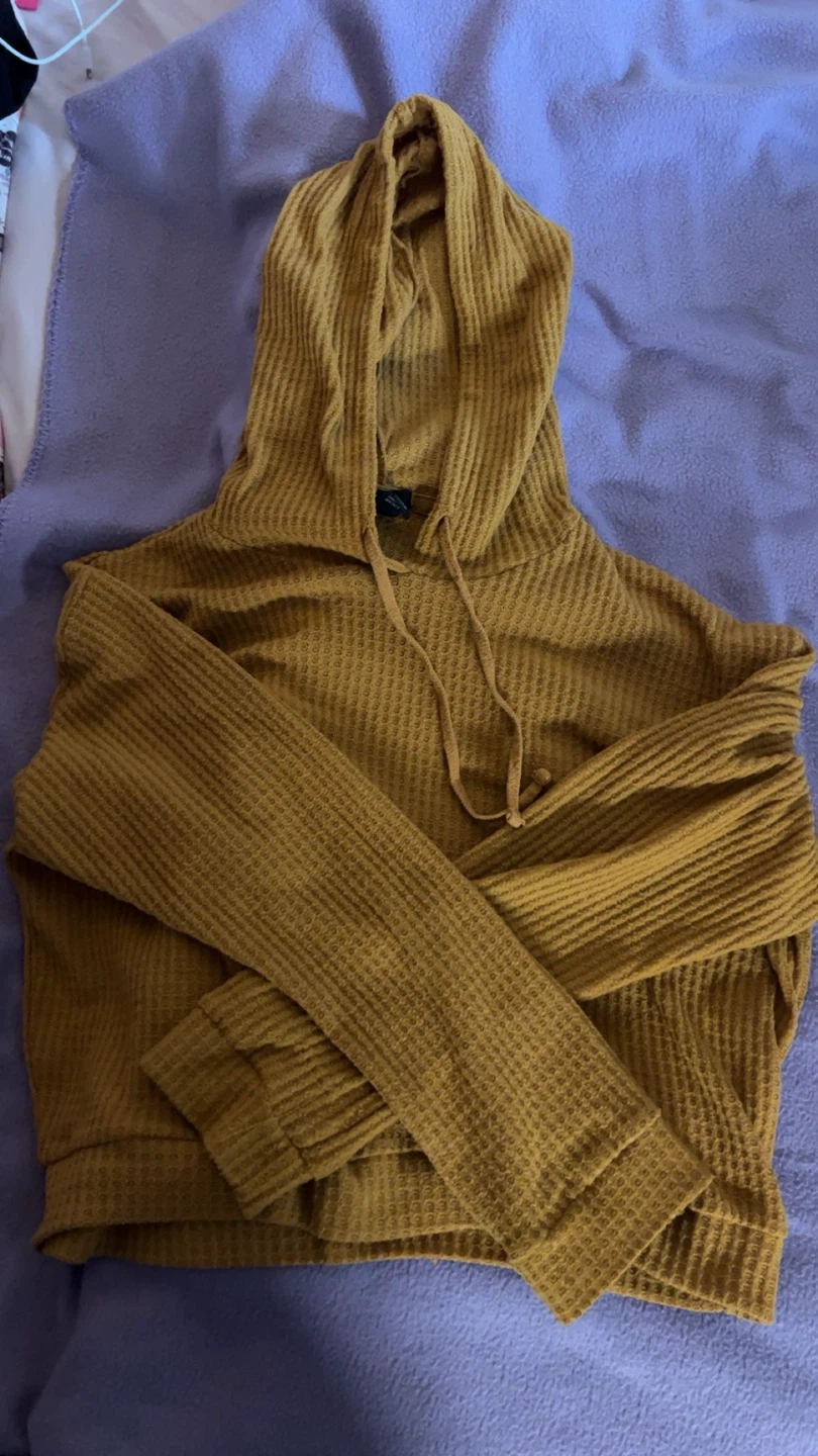 U2B Hooded Waffle Knit Top - Mustard Yellow - Size L