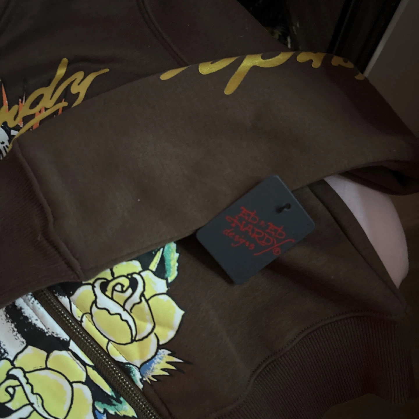 Ed Hardy Brown Zip-Up Hoodie with Tiger and Rose Design - photo 3