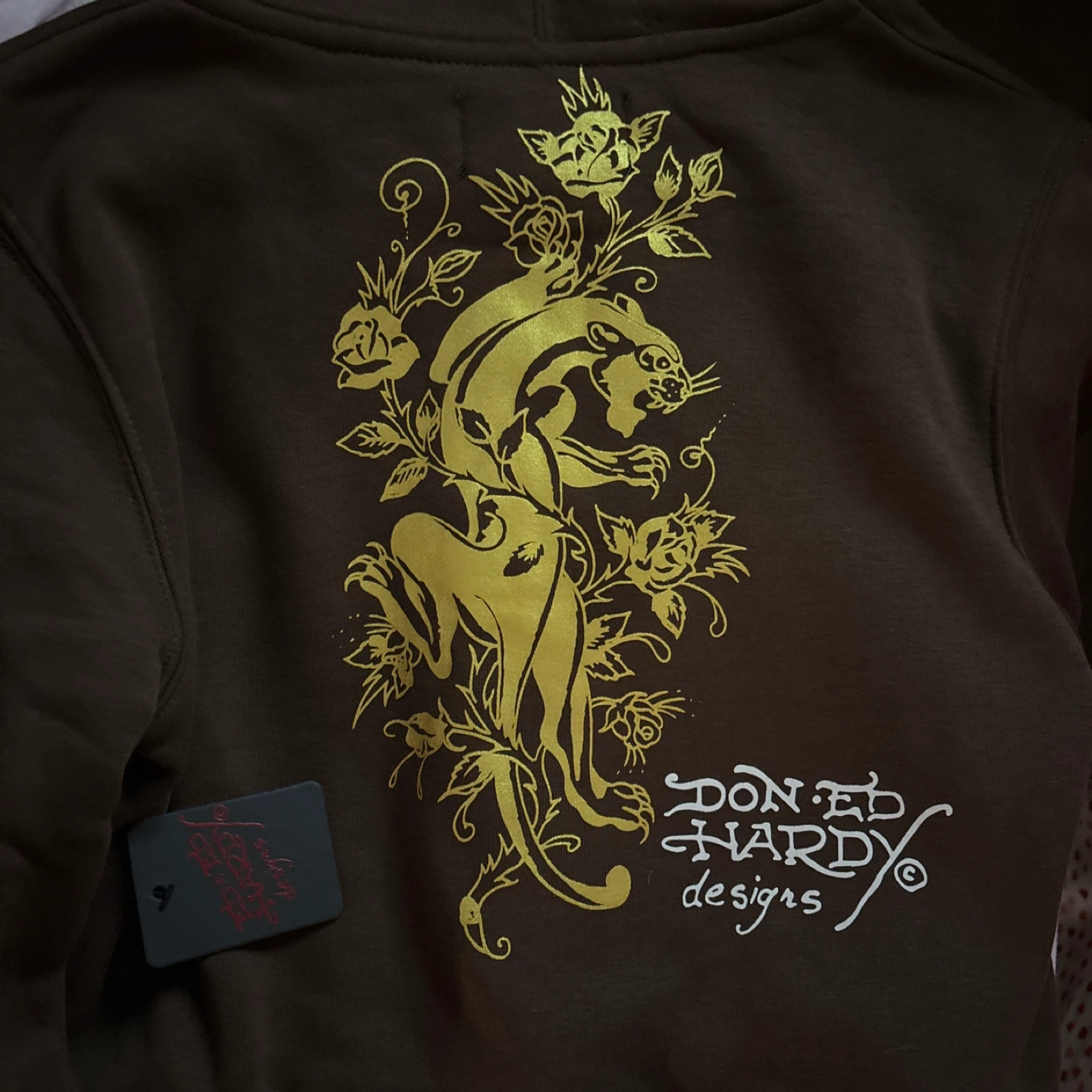 Ed Hardy Brown Zip-Up Hoodie with Tiger and Rose Design - photo 2