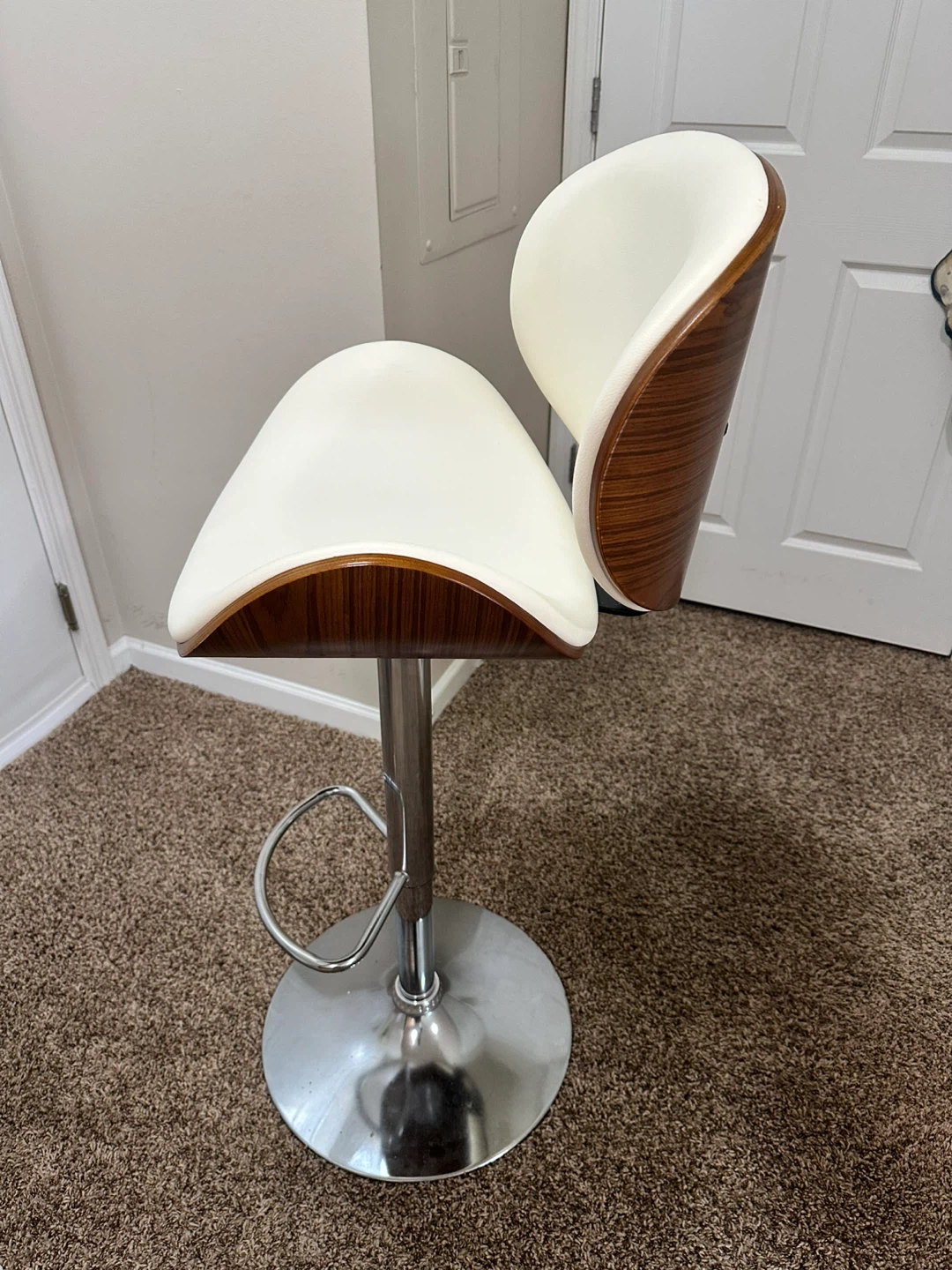 Adjustable Swivel Bar Stool - White & Wood Finish - photo 2