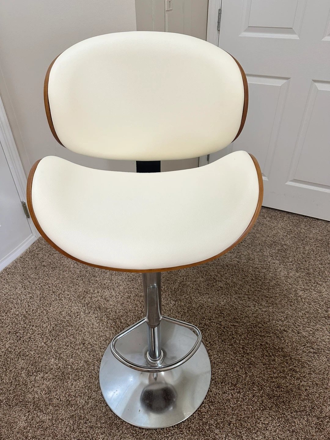Adjustable Swivel Bar Stool - White & Wood Finish - photo 3