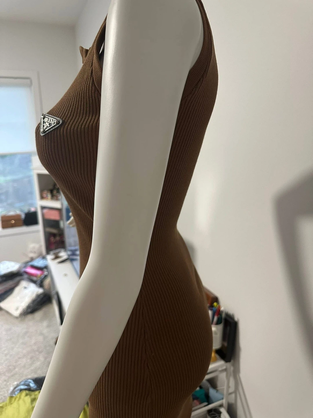 Brown Ribbed Sleeveless Zipper Dress - photo 2