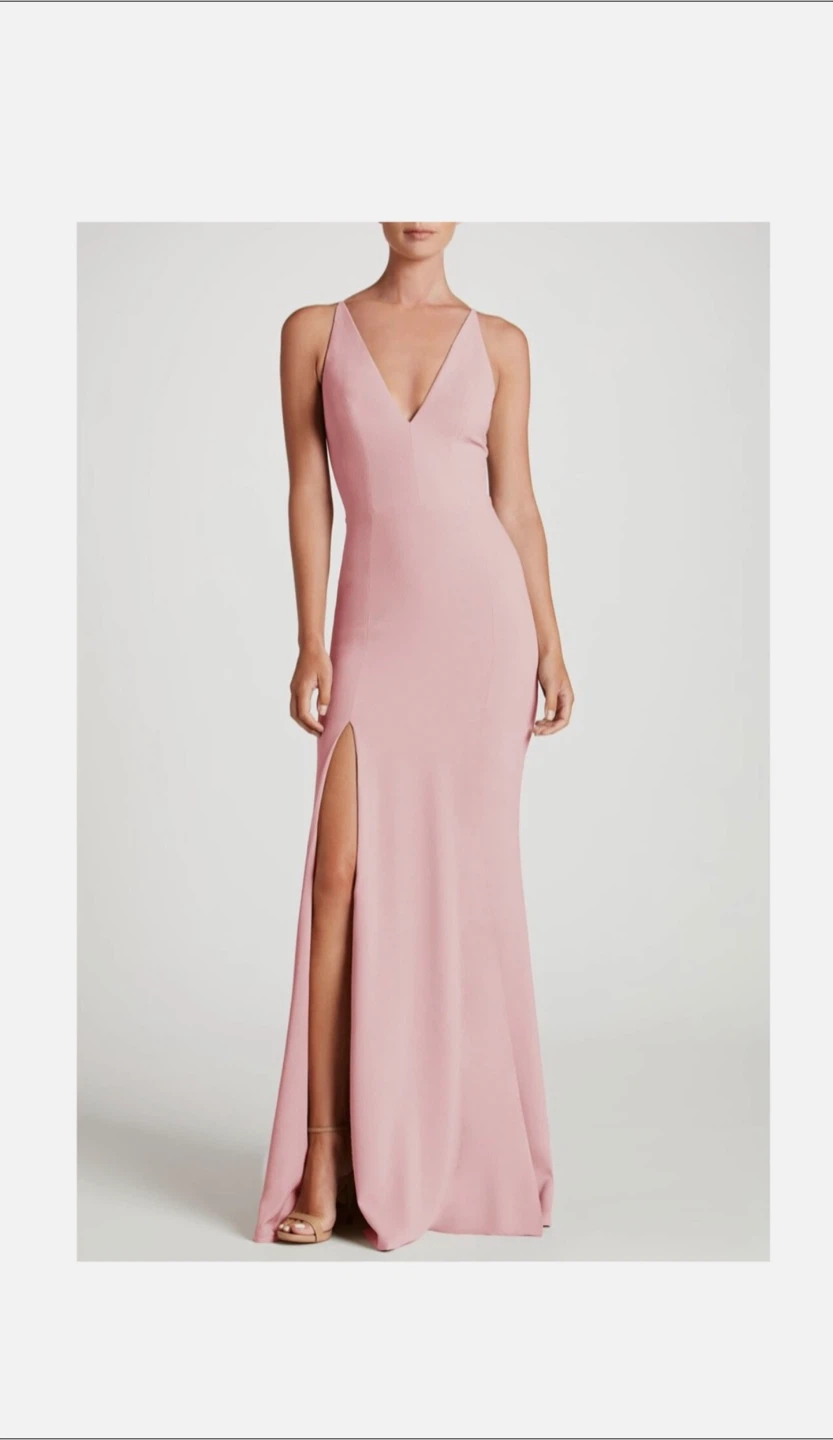 Dress the Population Iris Plunge V-Neck Slit Gown, Blush, M