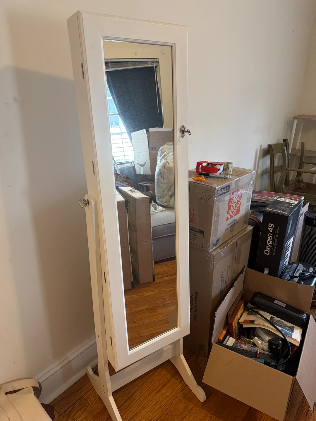 White Jewelry Armoire with Full Length Mirror