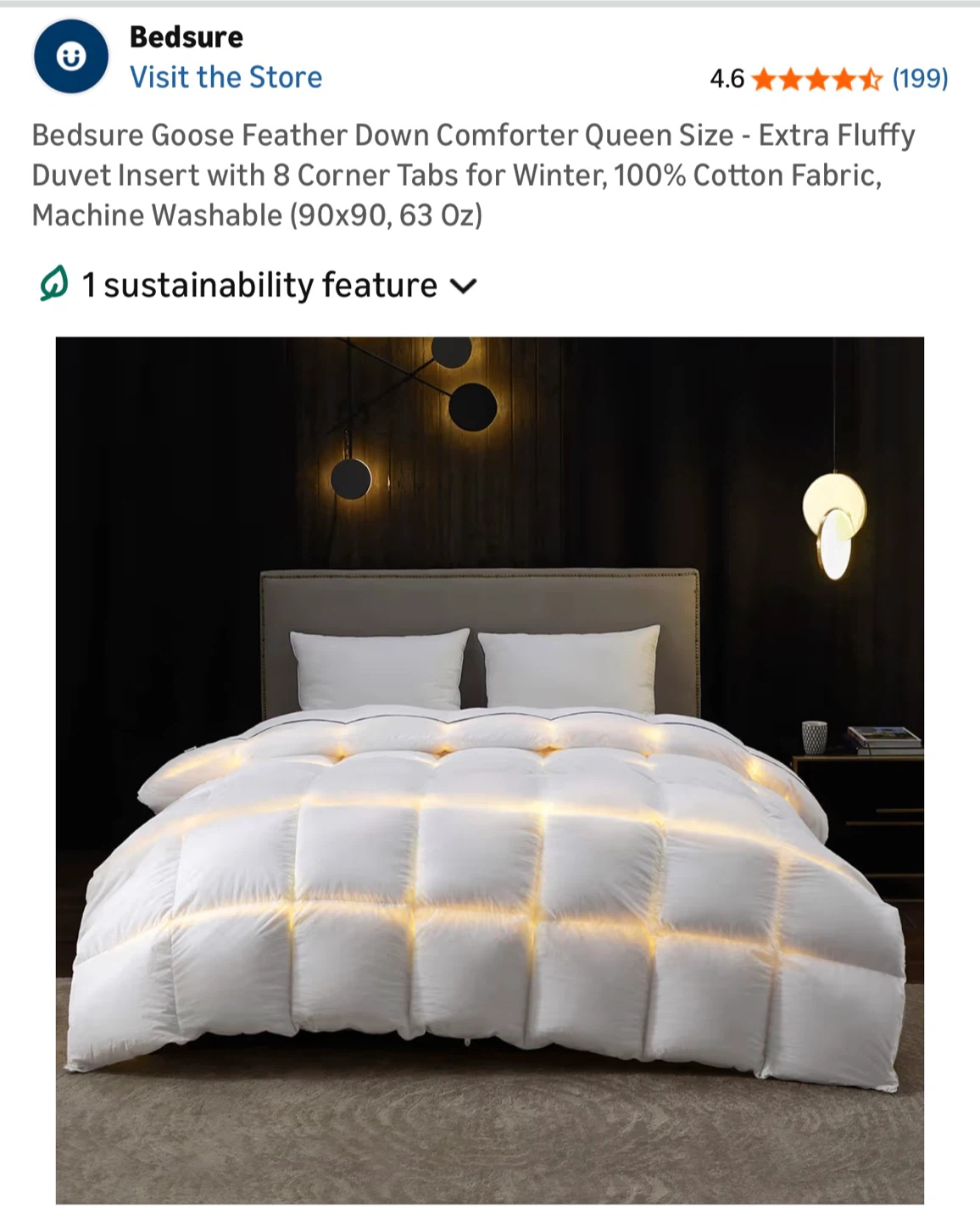 Bedsure Goose Feather Down Comforter Queen Size Duvet Insert