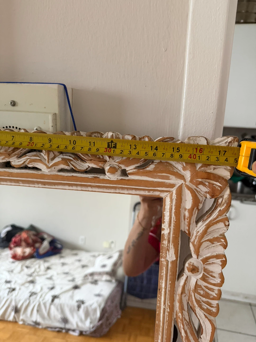Ornate Carved Wood Mirror - Distressed White Finish - photo 3