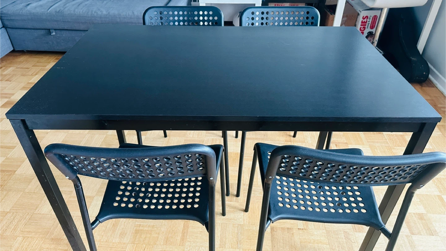 Black Dining Table with 4 Chairs