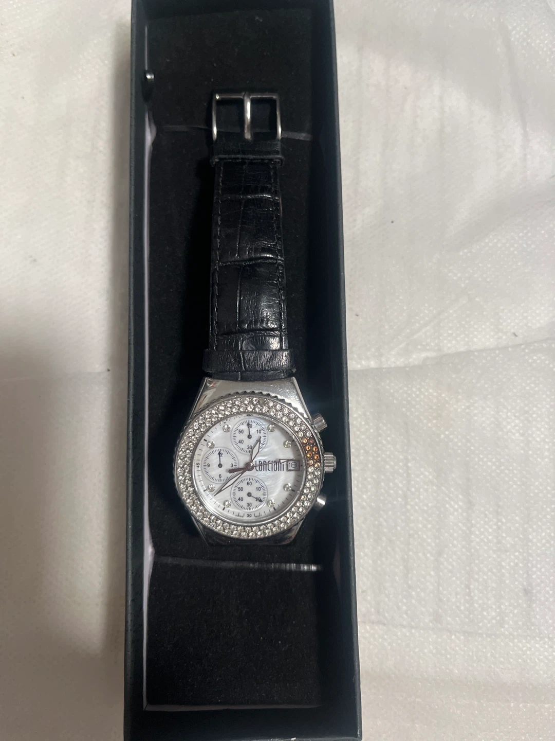 LUDOVICI Women's Chronograph Watch - Silver & Black Leather