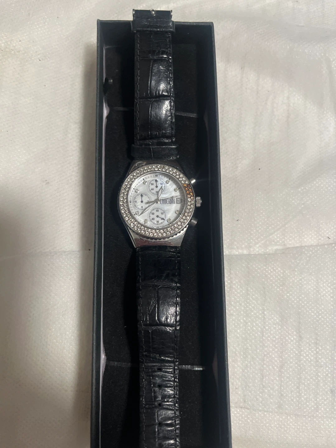 LUDOVICI Women's Chronograph Watch - Silver & Black Leather - photo 2