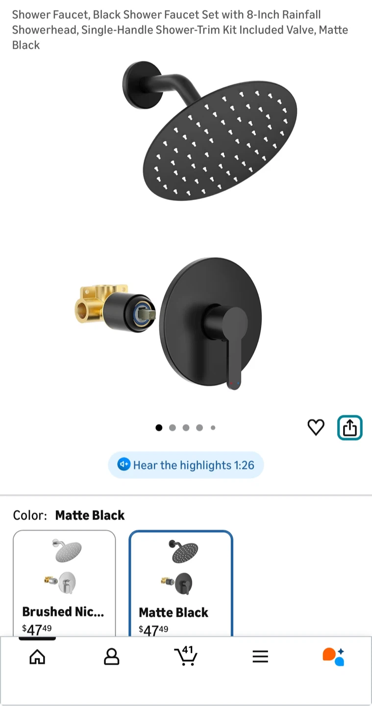 Rainfall Showerhead 8 inch Matte Black