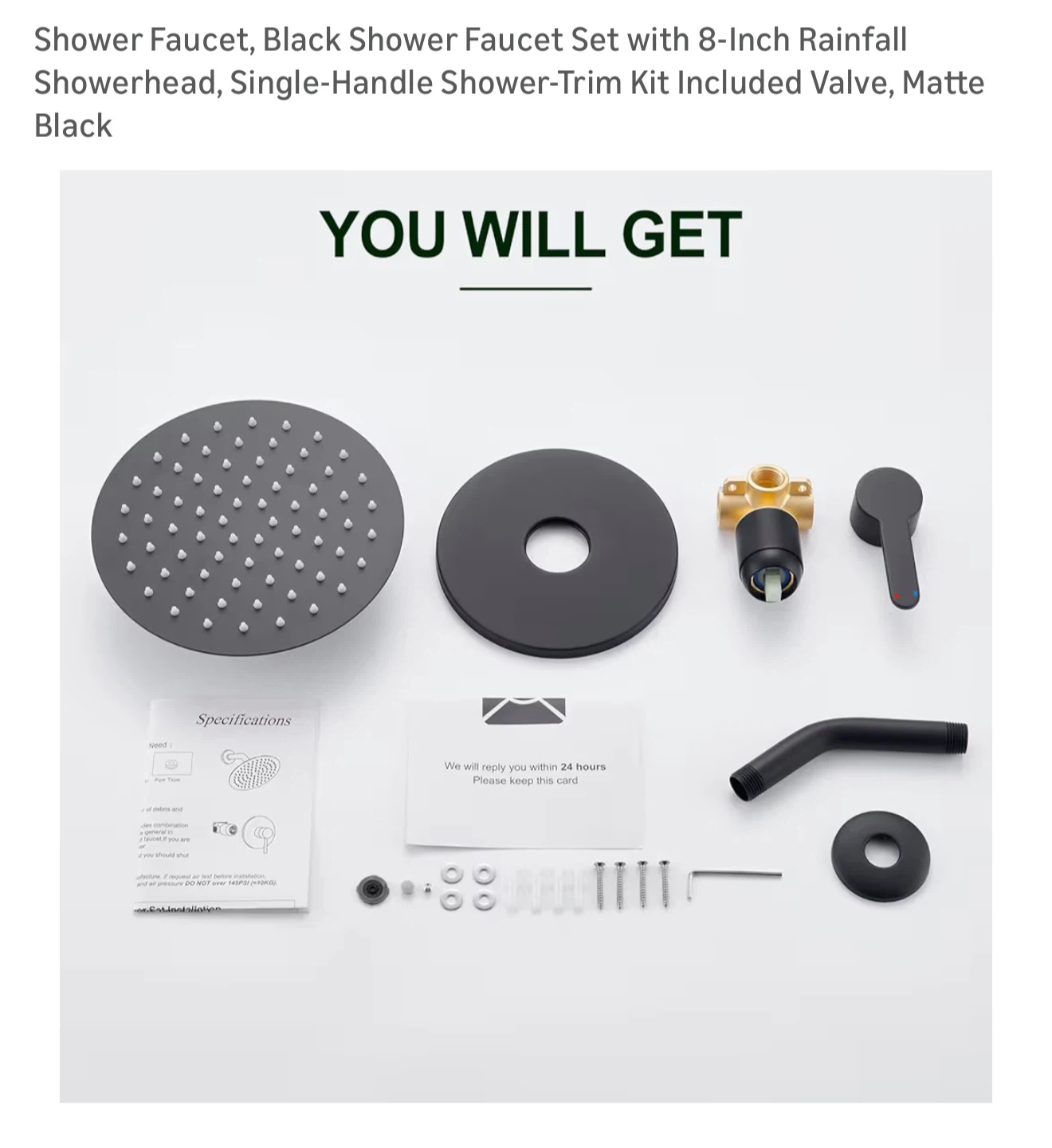 Rainfall Showerhead 8 inch Matte Black - photo 2