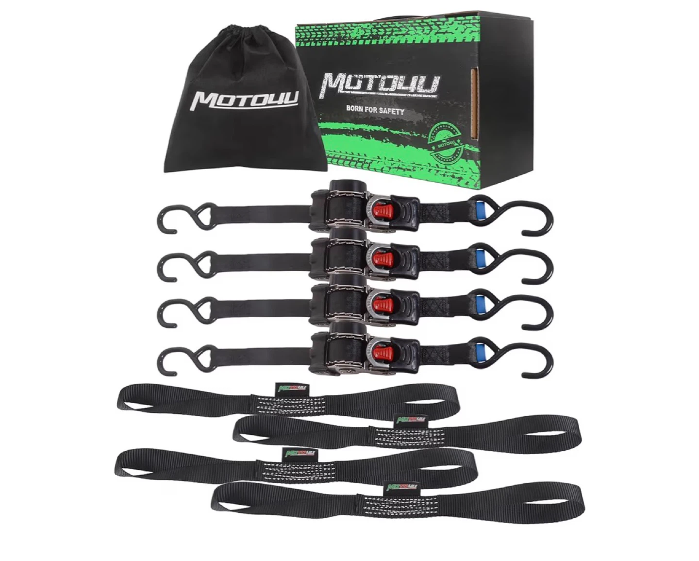 MOTOU Retractable Ratchet Tie-Down Straps (4 Pack)