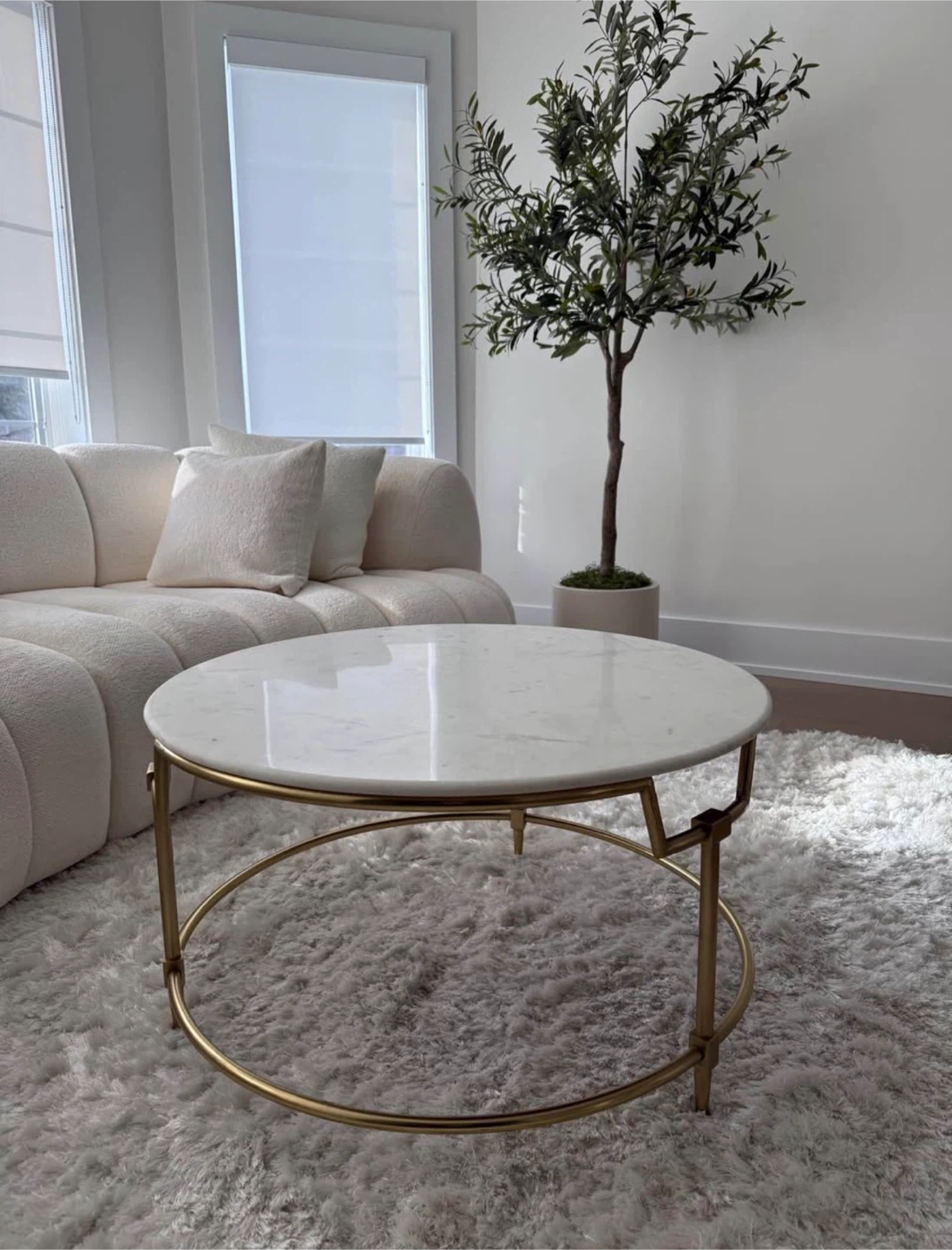 Round Marble Top Coffee Table with Gold Base