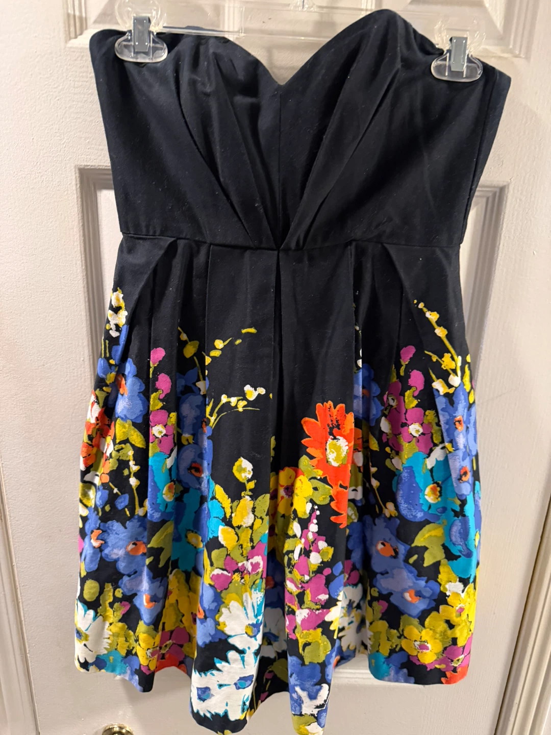 Black strapless floral dress
