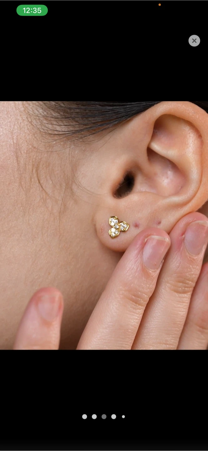 14K Yellow Gold Diamond Flower Stud Earring - photo 4