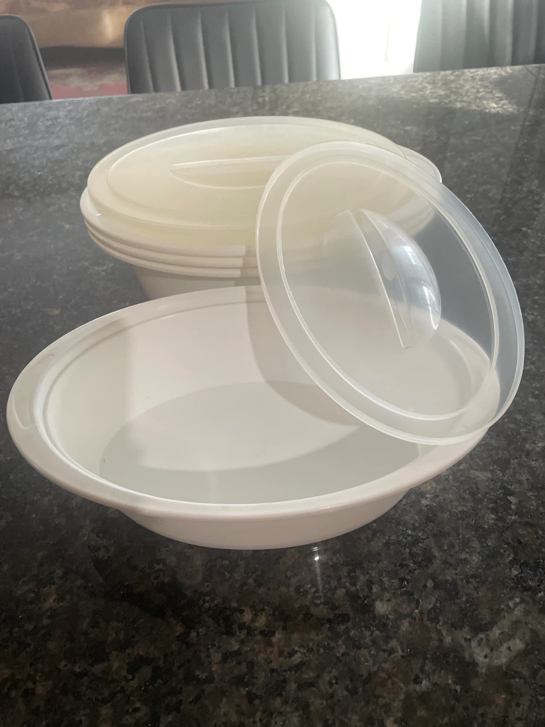 White Oval plastic casserole Set with Lids
