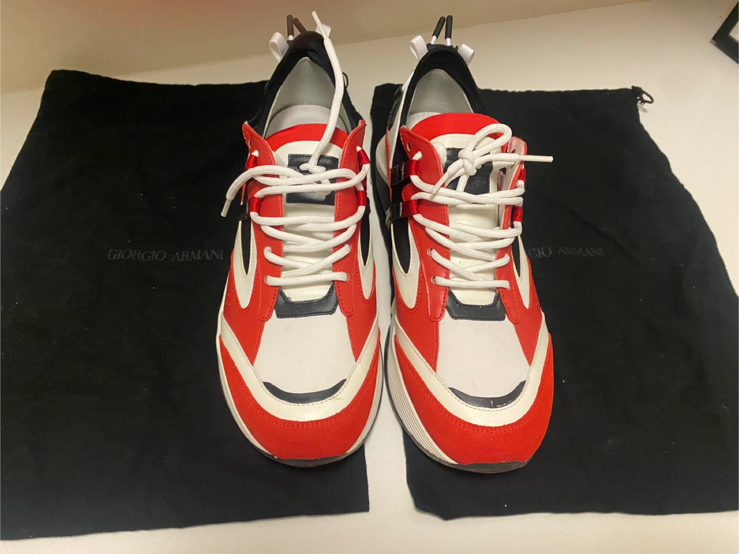 Giorgio Armani Red, White, and Black Sneakers - UK 10